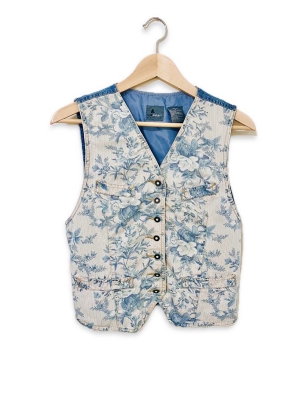 Vintage Liz Wear Floral Denim Vest Cottagecore Size M Petite MP Y2K